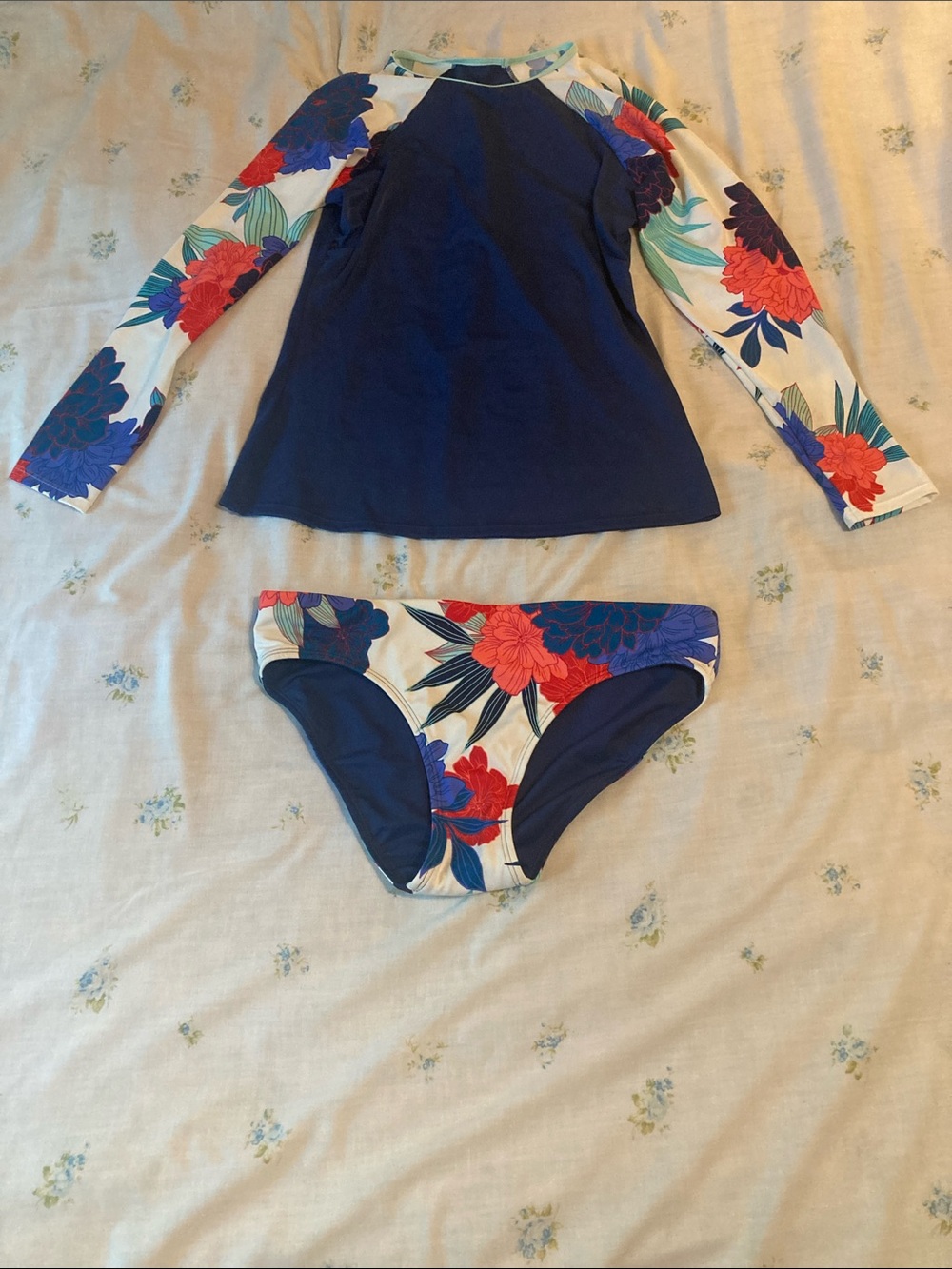 Navy Floral 2 piece swim set
